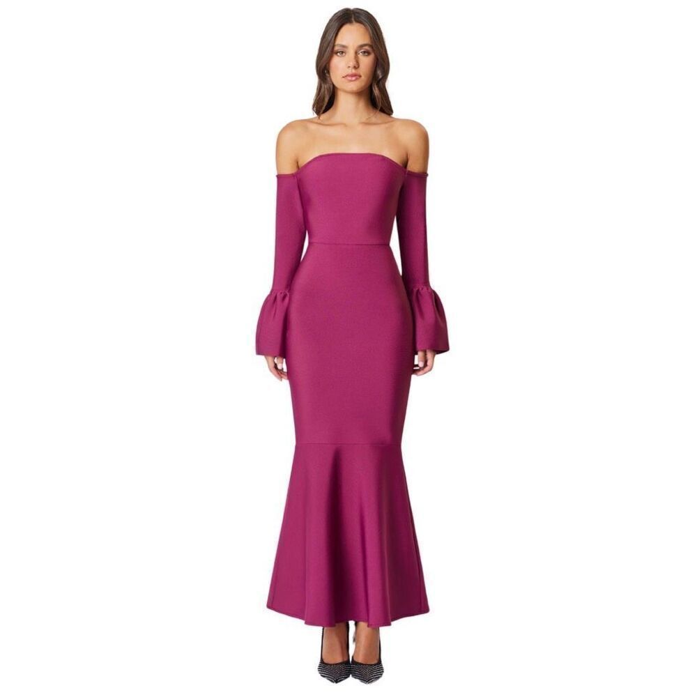 Elliatt Ella Dress - Magenta Off the Shoulder Wedding & Cocktail, Fit & Flare